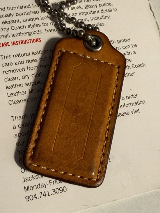 Coach Tan Leather Hangtag with Blue - Picture 2 of 6